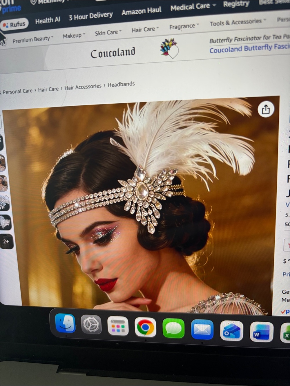 Art Deco Crystal & Feather Headband